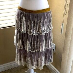 Anthropologie Lace Skirt by Odille Burgundy and creme color